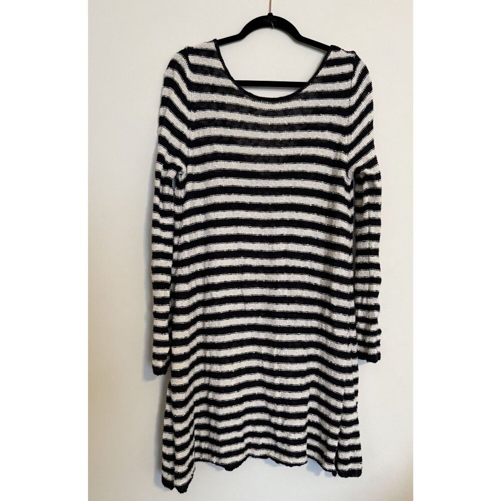 Free People Striped Black Swing Tunic Sweater Dress Size Medium‎